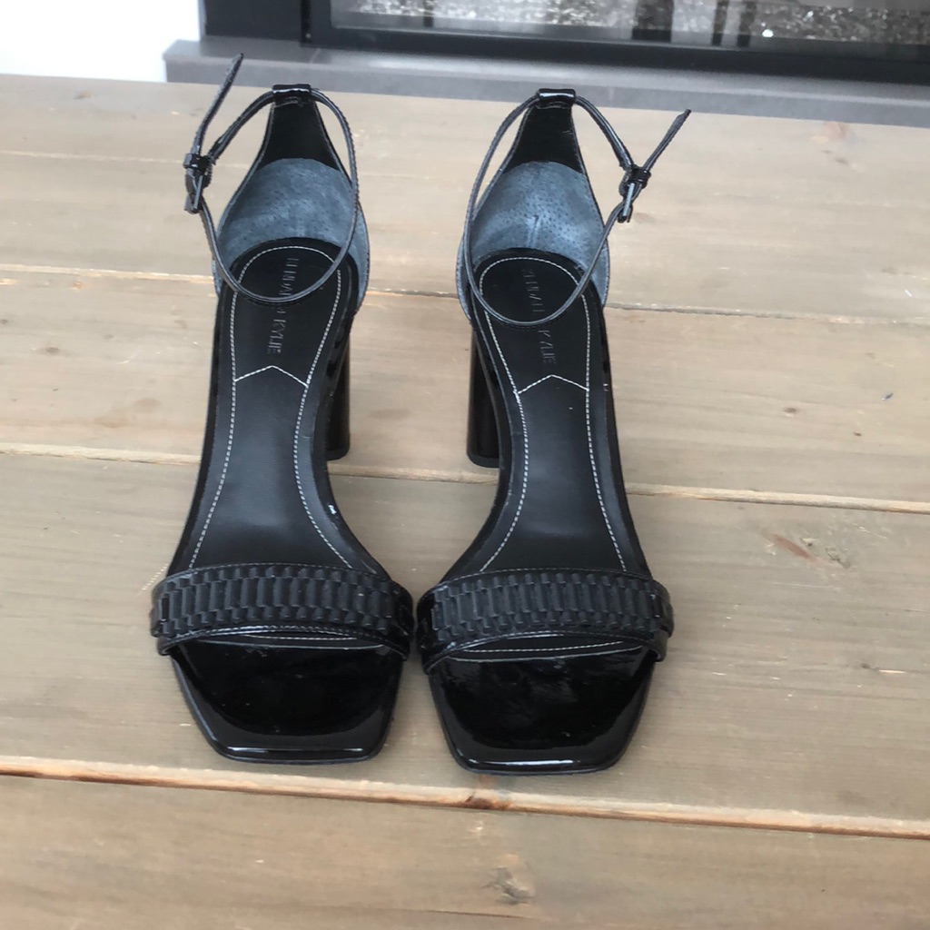 Open Toes Black Square Heel Shoes